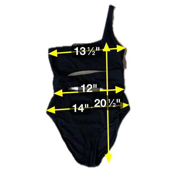 One Shoulder Black Ribbed Cutout Swimsuit Full Coverage UPF 50 Medium Aerie - Picture 11 of 11